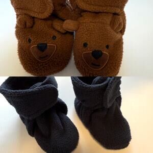 HB Baby Boy Bear Navy Blue Fleece Bootie Shoe Set Size 6-12 Months